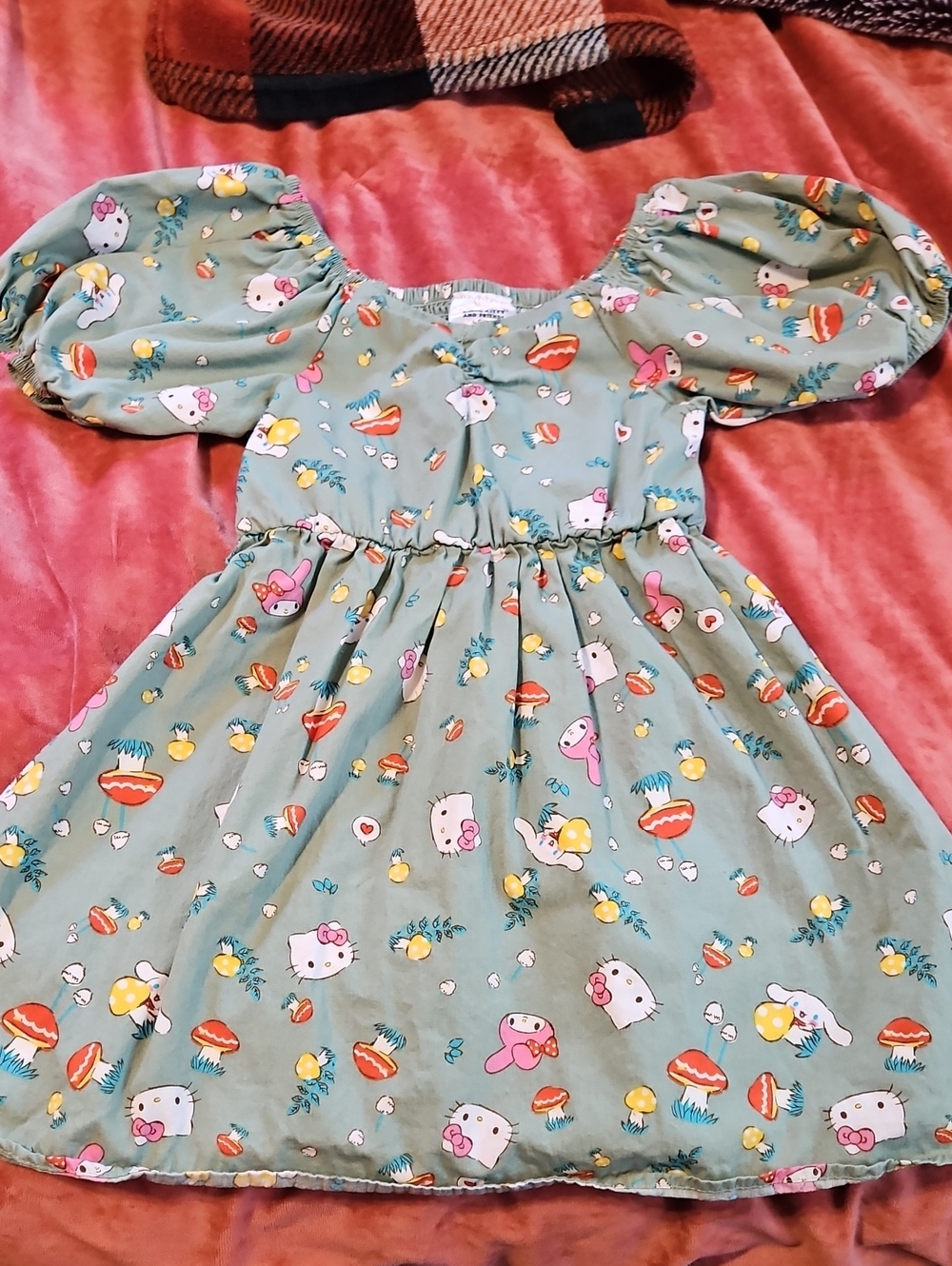 Sanrio Green Puff-Sleeve Dress Size Xs Girls
